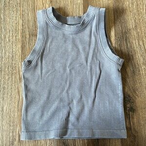 Aura Light Blue M/L High Neck Cropped Sleveless Tank Top Ribbed Stretchy